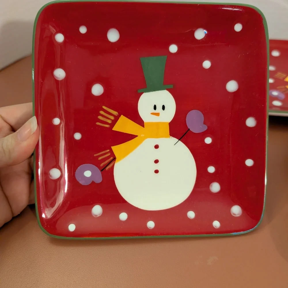 Pier 1 Imports Hand-Painted Set of 4 Snowball Square Appetizer Plates Set